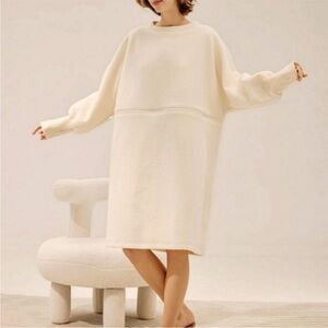 NWT Zippered Loose Fleece Dress (Ivory) - nap loungewear